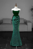 Mermaid Tulle Velvet Green Long Prom Dress, Green Long Formal Dress HZ0527