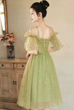 Green Spaghetti Strap Tulle Short Prom Dress, Charming Knee Length A Line Party Dress HZ0527