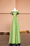 Green Satin Floor Length Prom Dress, Off the Shoulder Evening Party Dress HZ0527