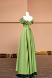 Green Satin Floor Length Prom Dress, Off the Shoulder Evening Party Dress HZ0527