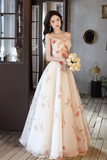 A line Sweetheart Neck Champagne Long Prom Dress, Champagne Long Formal Dress HZ0527