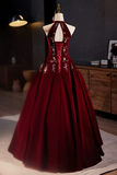 A Line Velvet Sequin Burgundy Long Prom Dress, Burgundy Long Formal Dress HZ0527