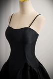 Black Satin Spaghetti Straps Short Prom Dress, Black Homecoming Party Dress HZ0527