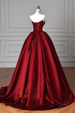 Simple A Line Satin Burgundy Long Prom Dress, Burgundy Long Evening Dress HZ0527