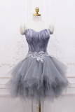 Short Gray Lace Prom Dresses, Short Gray Lace Formal Homecoming Dresses HZ0527