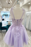 Cute Sweetheart Neck Lilac Lace Prom Dresses, Lilac Lace Homecoming Dresses HZ0527