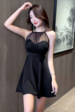 Black A Line Halter Short Homecoming Dresses,Cheap Short Prom Dresses HZ0527