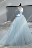 A Line Satin Tulle Blue Long Prom Dress, Blue Long Formal Dress HZ0527