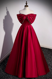 Burgundy Satin Floor Length Prom Dress, A Line Off the Shoulder Evening Party Dress HZ0527