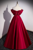 Burgundy Satin Floor Length Prom Dress, A Line Off the Shoulder Evening Party Dress HZ0527