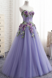Lavender Tulle with Flower and Lace Sweet 16 Dress, Lavender Long Party Dress HZ0527
