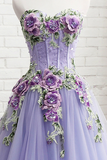 Lavender Tulle with Flower and Lace Sweet 16 Dress, Lavender Long Party Dress HZ0527