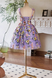 Cute Lace Flowers Short Homecoming Dress, Purple Short Prom Dress HZ0527