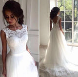 White Lace Sleeveless Wedding Dresses,Sexy Tulle A Line Long Bridal Gowns HZ0527