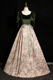 A Line Satin Velvet Long Prom Dress, Satin Long Formal Dress HZ0527