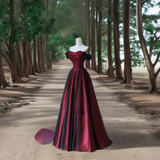 Black and Red Off Shoulder Satin Long Prom Dress, Off the Shoulder Party Dress HZ0527