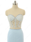 Elegant Mermaid Sweetheart Chiffon Sweep Train Split Front Light Sky Blue Prom Dresses HZ0527