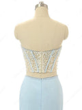 Elegant Mermaid Sweetheart Chiffon Sweep Train Split Front Light Sky Blue Prom Dresses HZ0527